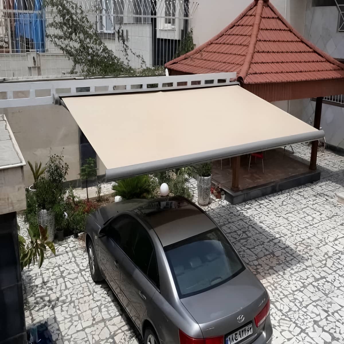 سایبان برقی مغازه با چاپ روی پارچه