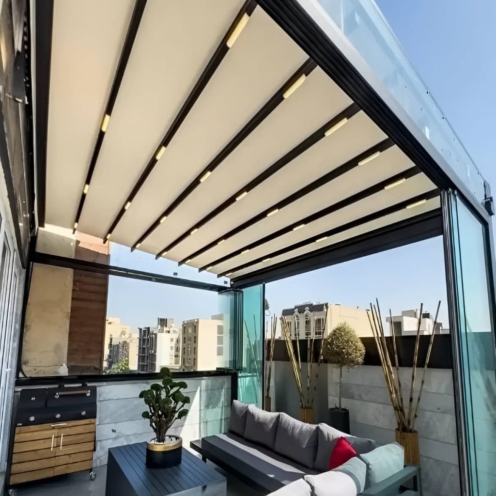 ساخت سقف متحرک ریلی برای فضای باز