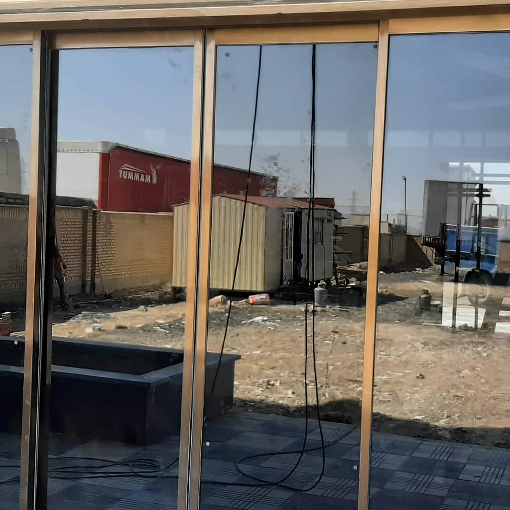 ابعاد سفارش درب اتوماتیک شیشه ای گردان با فریم استیل